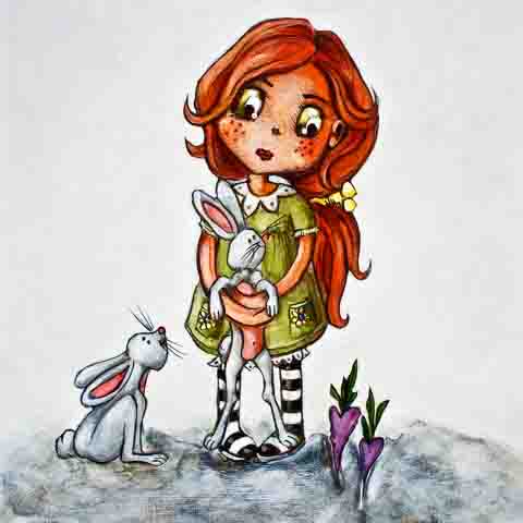 DE216 Wall décor art photographic oil on canvas pop art girl with rabbits